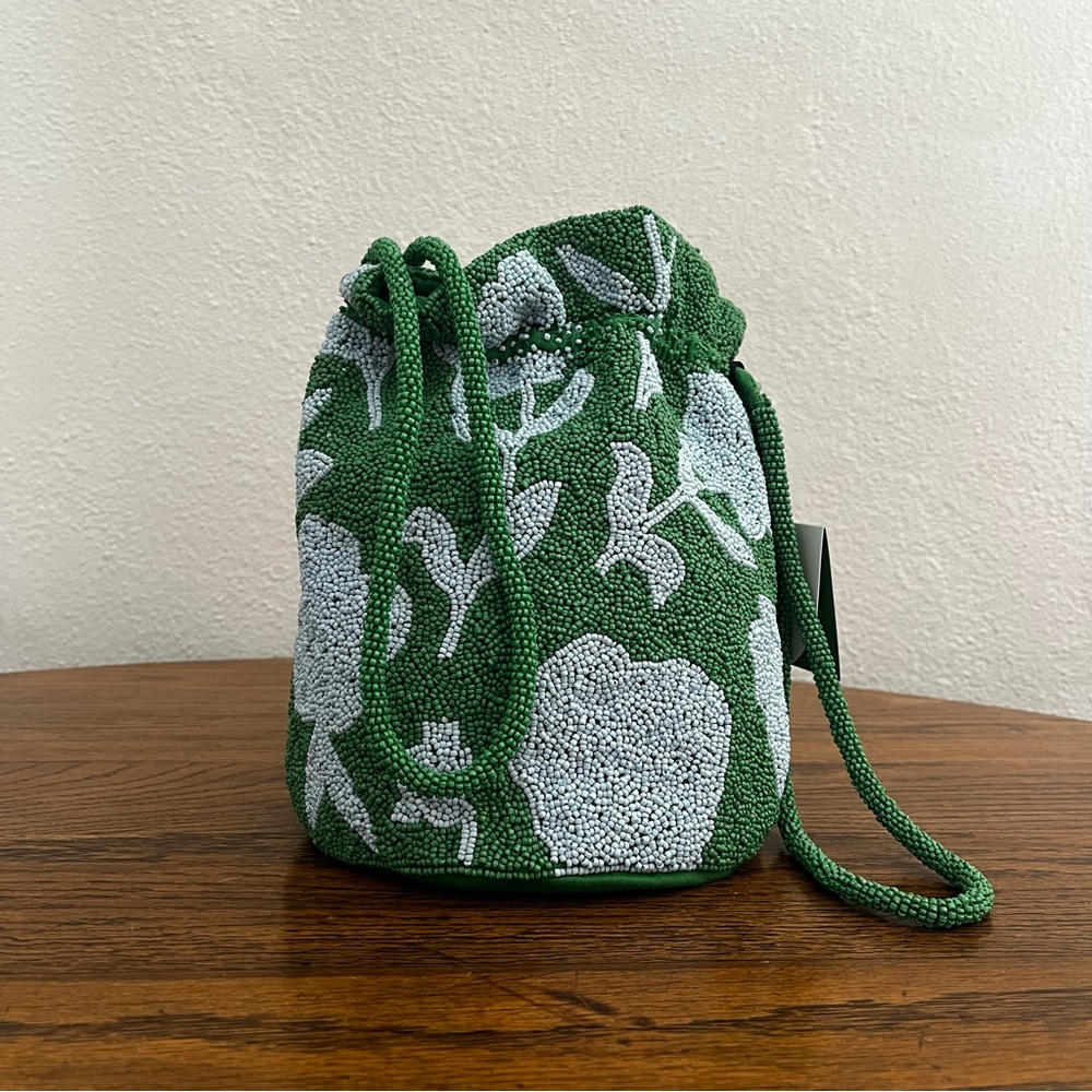 Kate Spade x Target Green & Blue Beaded Floral Bucket Bag NWT